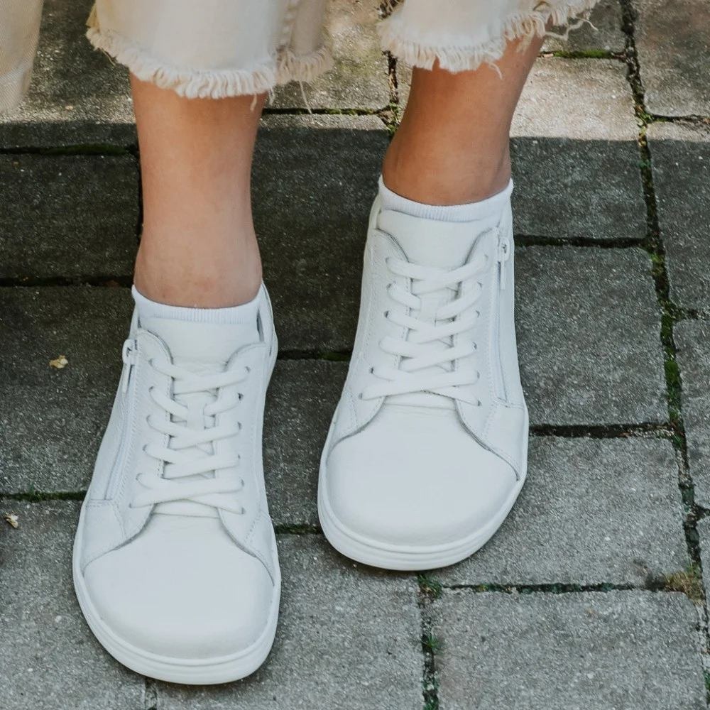 Mukishoes Women's Raw Cloud White Leather Barefoot Minimalist Sneakers- 38
